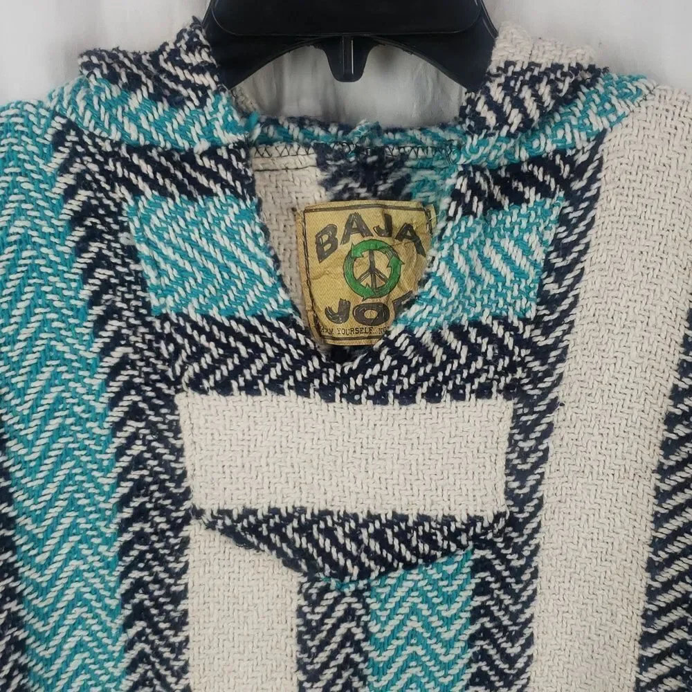 Baja Joe Men's Small Blue White & Black Poncho Hoodie